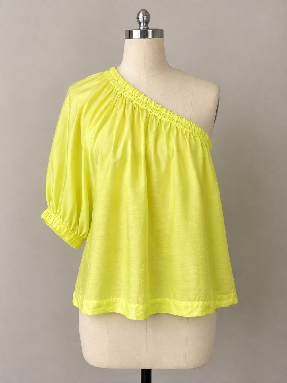 Anthropologie Maeve Leonie One Shoulder Silk Blend Blouse Neon Chartreuse Size S